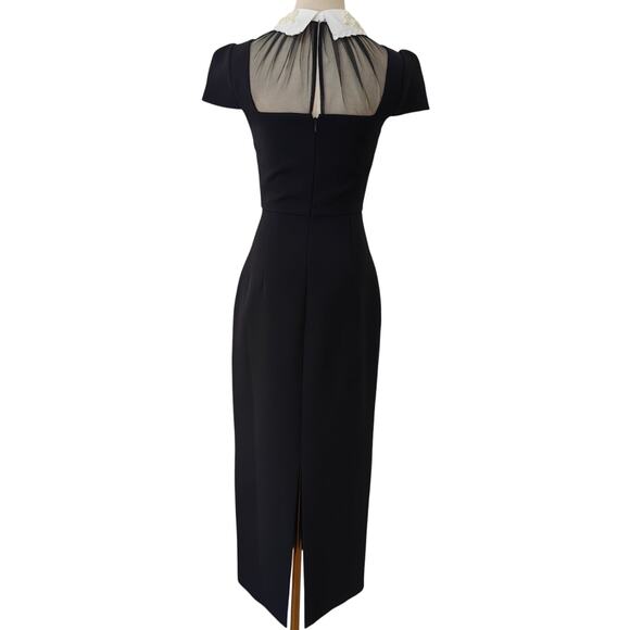 Self-Portrait Black Crepe Bow Collar Midi Dress US 4 - Picture 9 of 11